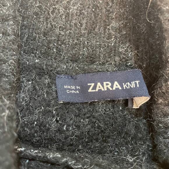 ZARA Knit Women’s Small Mock Neck Ribbed Sweater Gray Long Sleeve Wool Blend - Picture 6 of 10